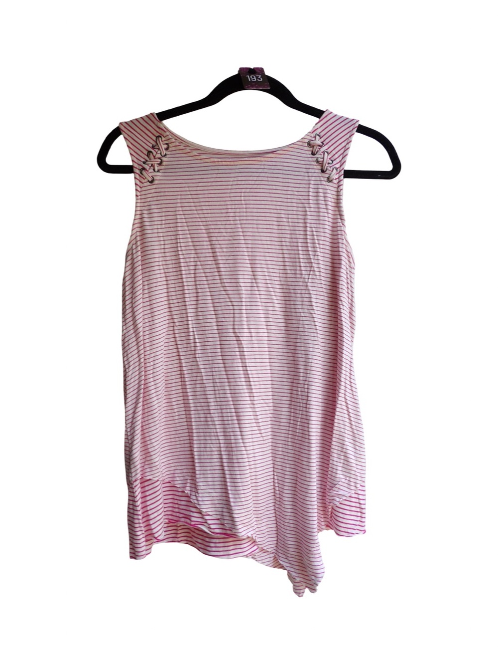 Maurices Pink and White Striped Lace-Up Shoulder Tank